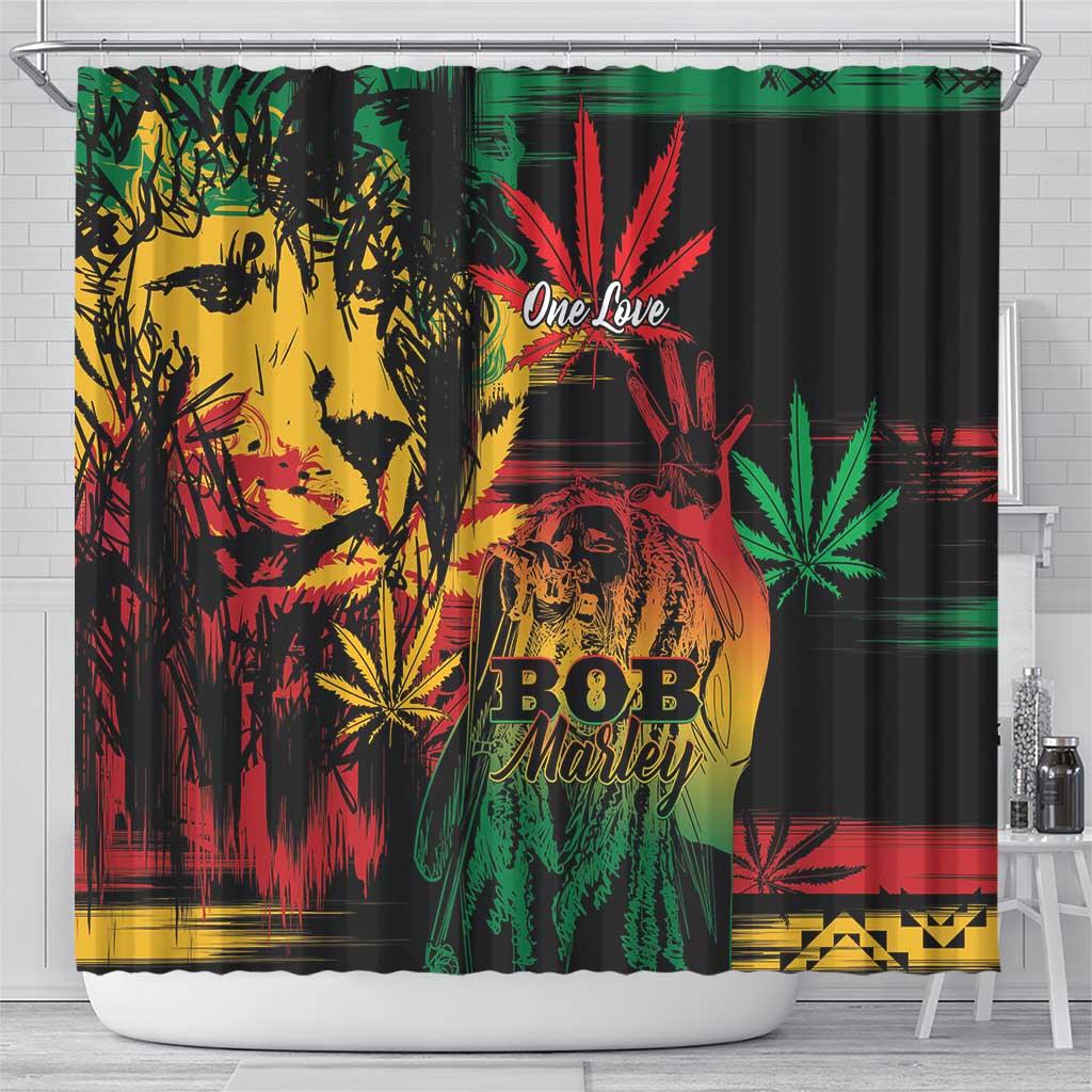 Reggae King Marley One Love Shower Curtain Rastafarian Lion Grunge LT01