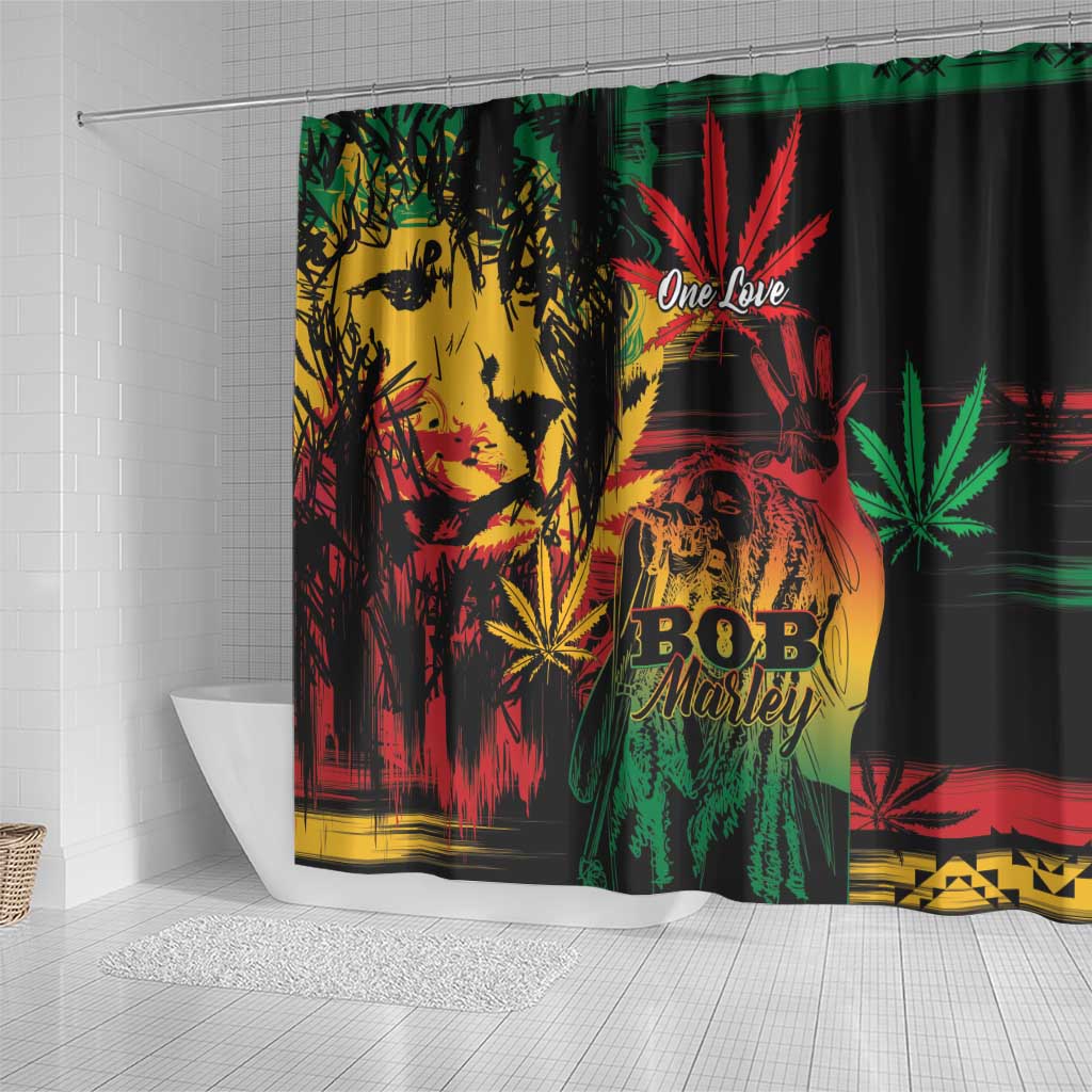 Reggae King Marley One Love Shower Curtain Rastafarian Lion Grunge LT01