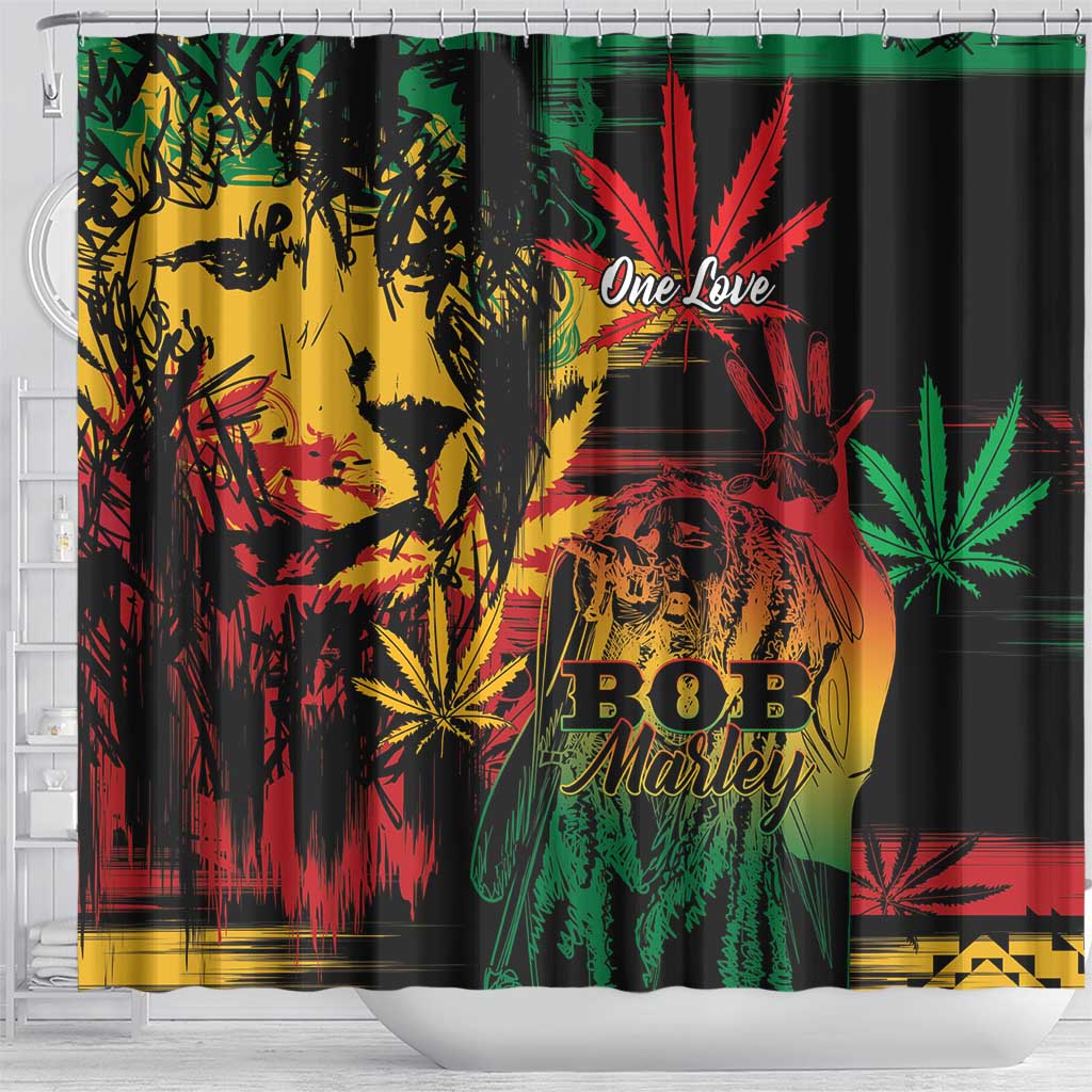 Reggae King Marley One Love Shower Curtain Rastafarian Lion Grunge LT01
