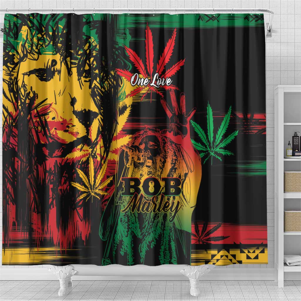 Reggae King Marley One Love Shower Curtain Rastafarian Lion Grunge LT01