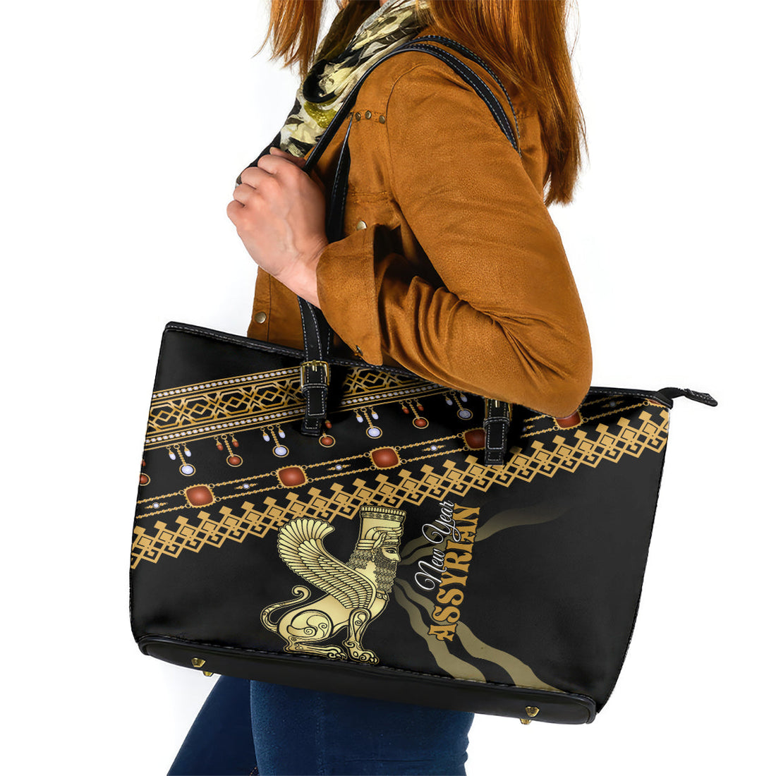 Assyrian New Year Leather Tote Bag Akitu 6774 Kha B Nissan LT01