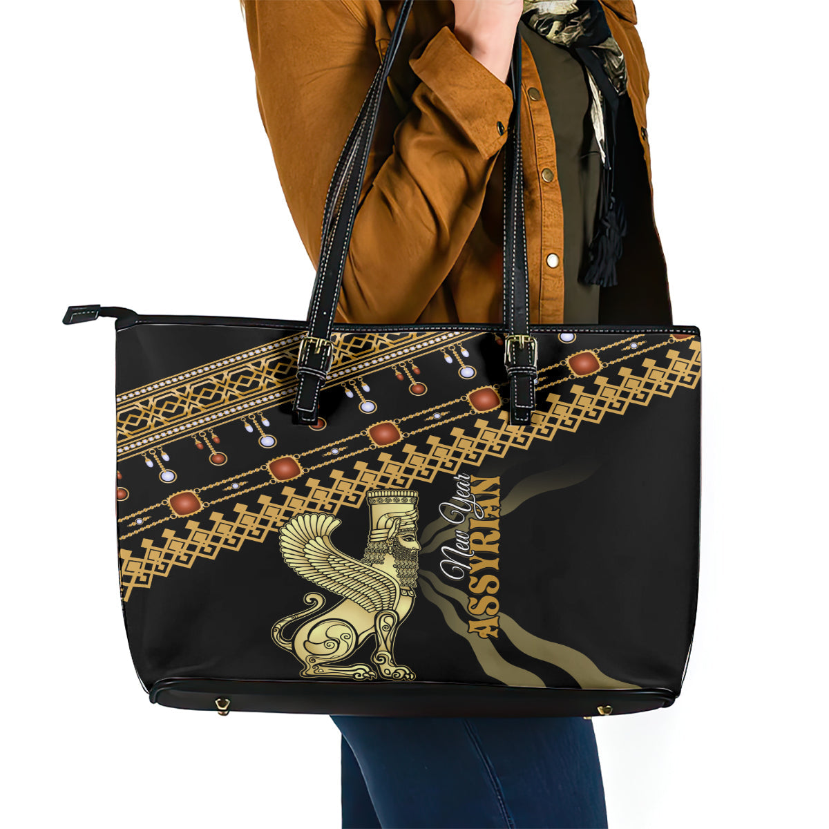 Assyrian New Year Leather Tote Bag Akitu 6774 Kha B Nissan LT01