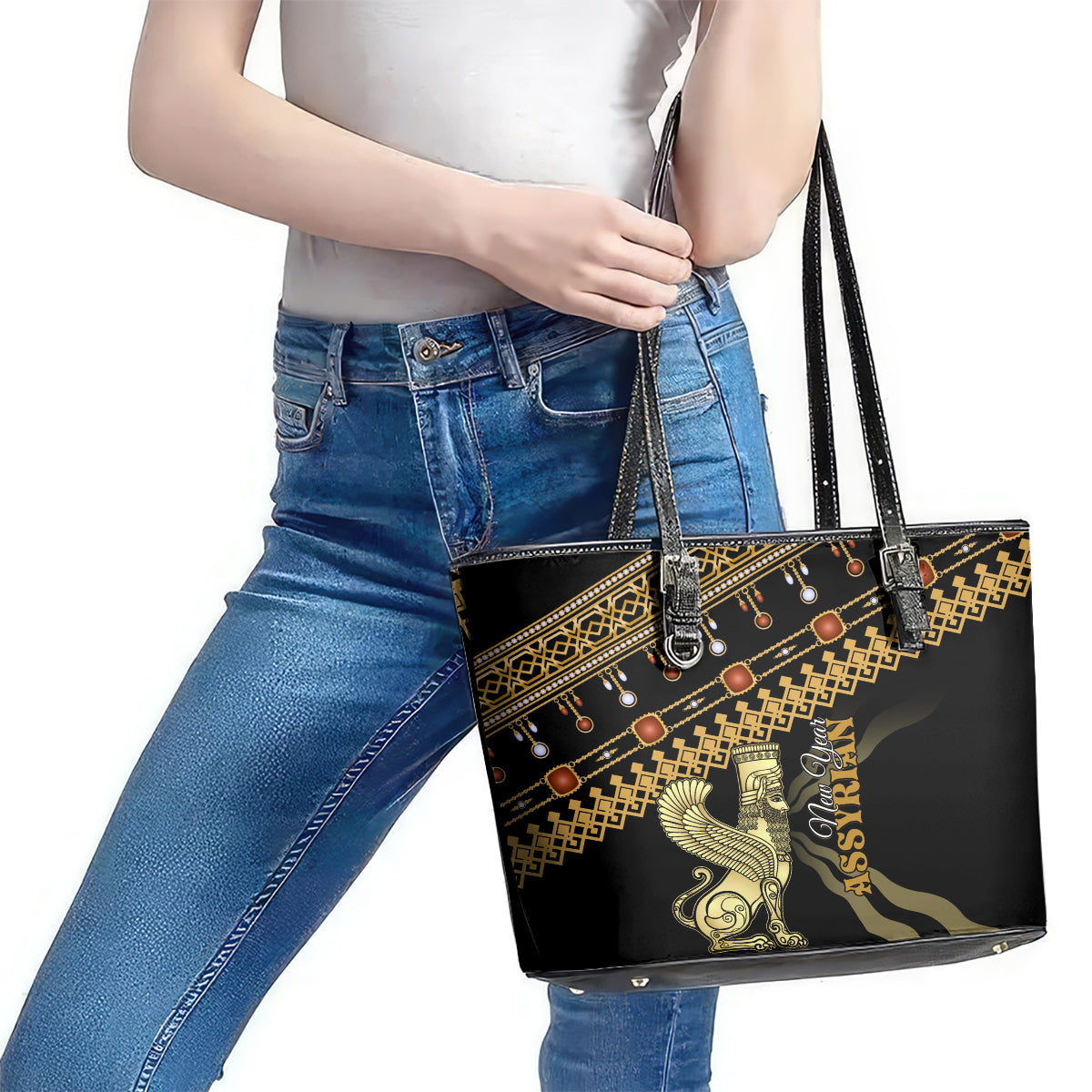 Assyrian New Year Leather Tote Bag Akitu 6774 Kha B Nissan LT01