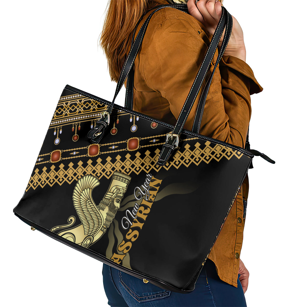 Assyrian New Year Leather Tote Bag Akitu 6774 Kha B Nissan LT01
