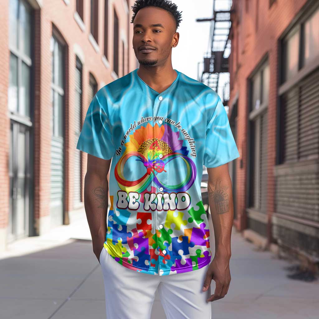World Autism Awareness Day 2024 Baseball Jersey In A World Where You Can Be Anything Be Kind LT01