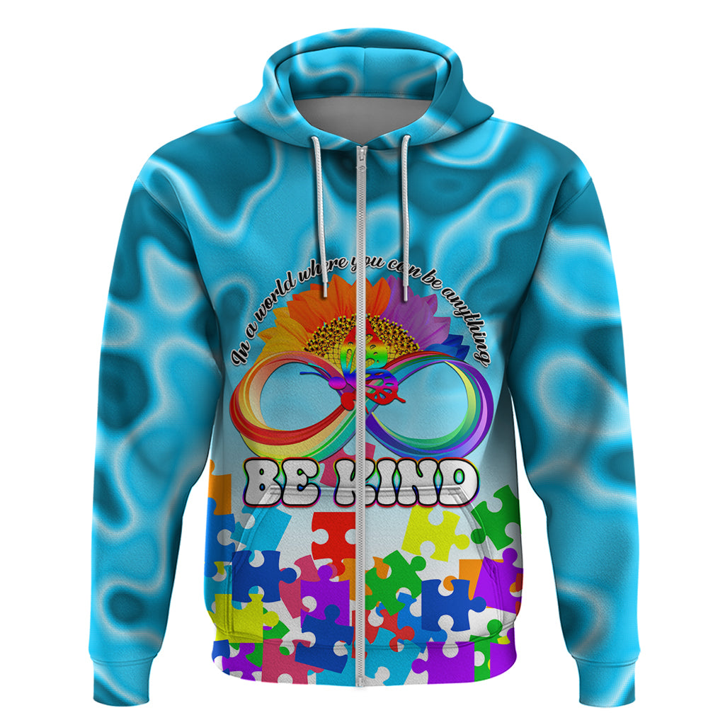 World Autism Awareness Day 2024 Hoodie In A World Where You Can Be Anything Be Kind LT01