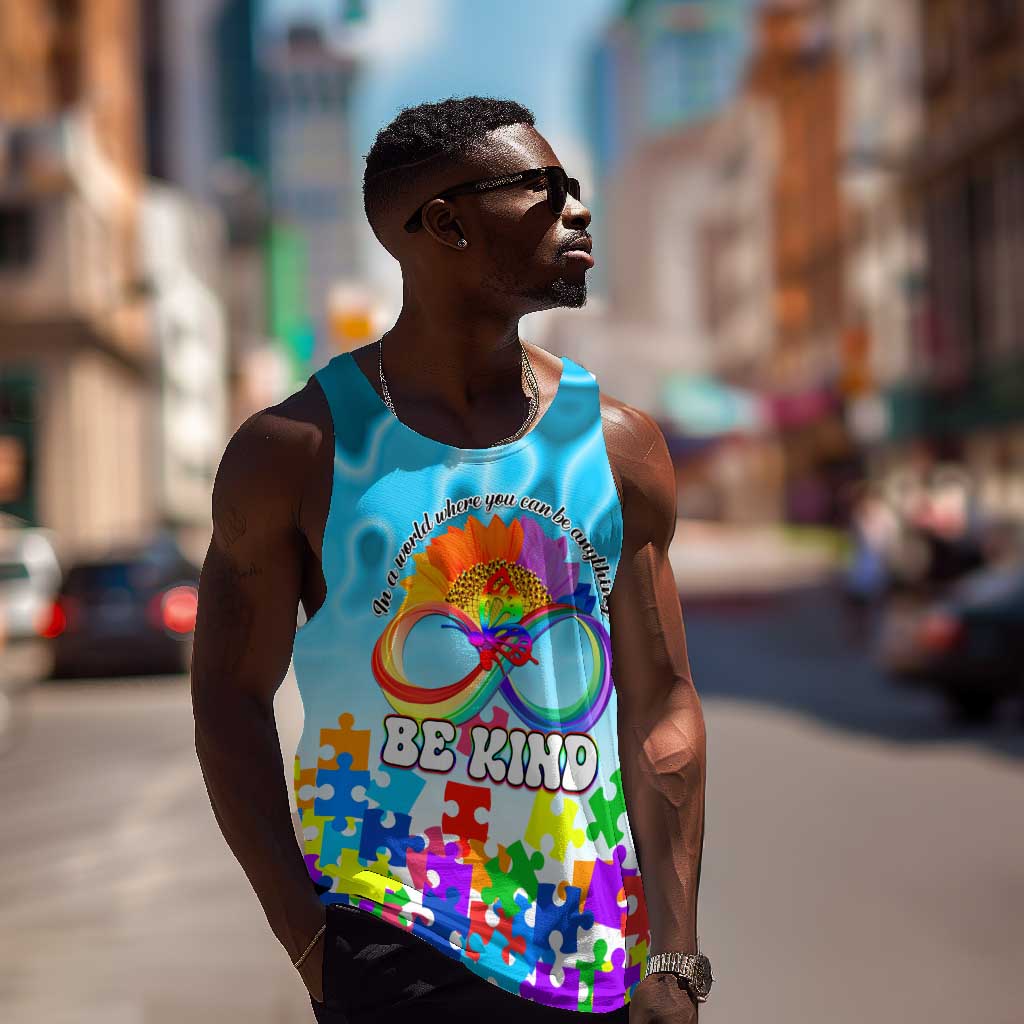 World Autism Awareness Day 2024 Men Tank Top In A World Where You Can Be Anything Be Kind LT01