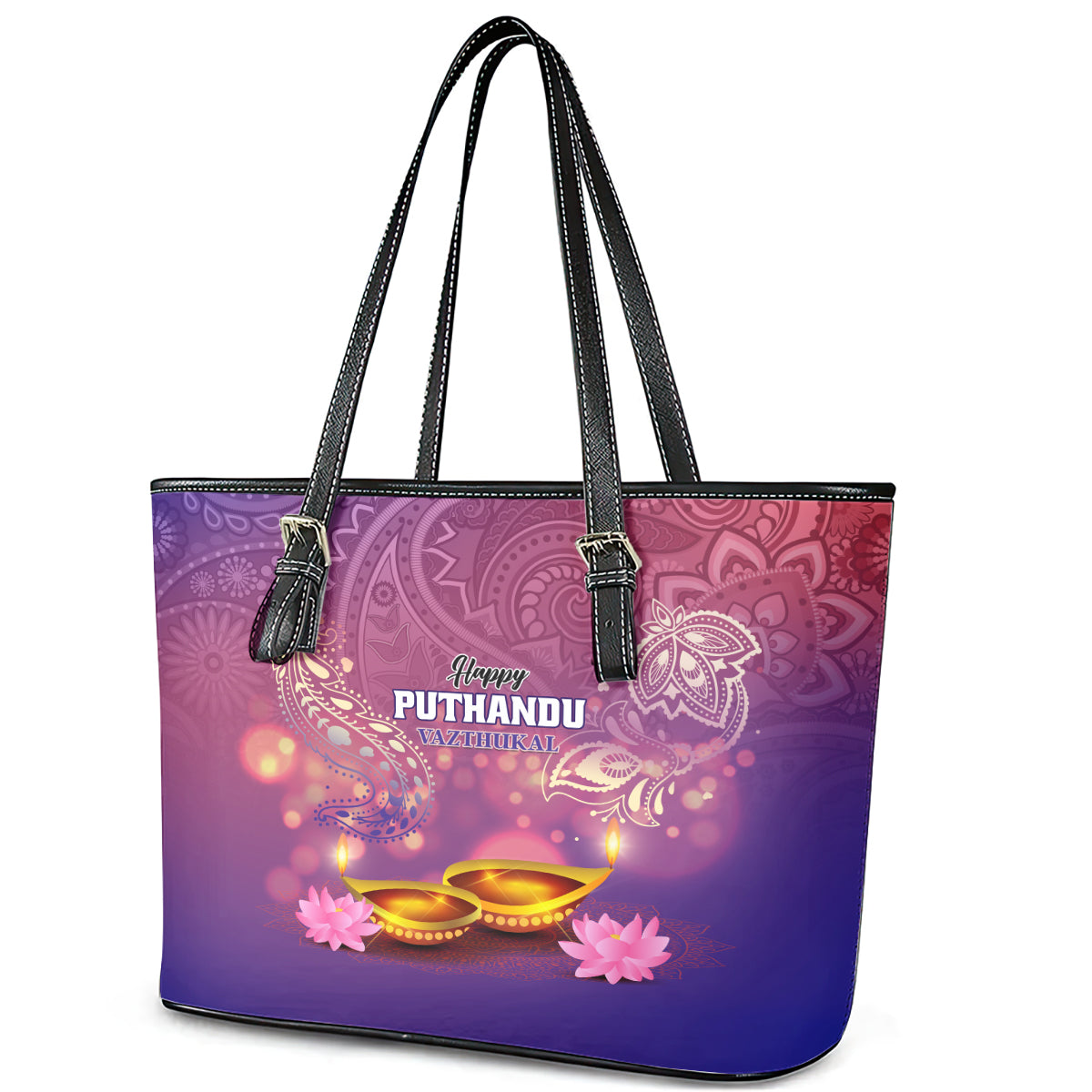 Puthandu Vazthukal 2024 Leather Tote Bag Happy Tamil New Year LT01