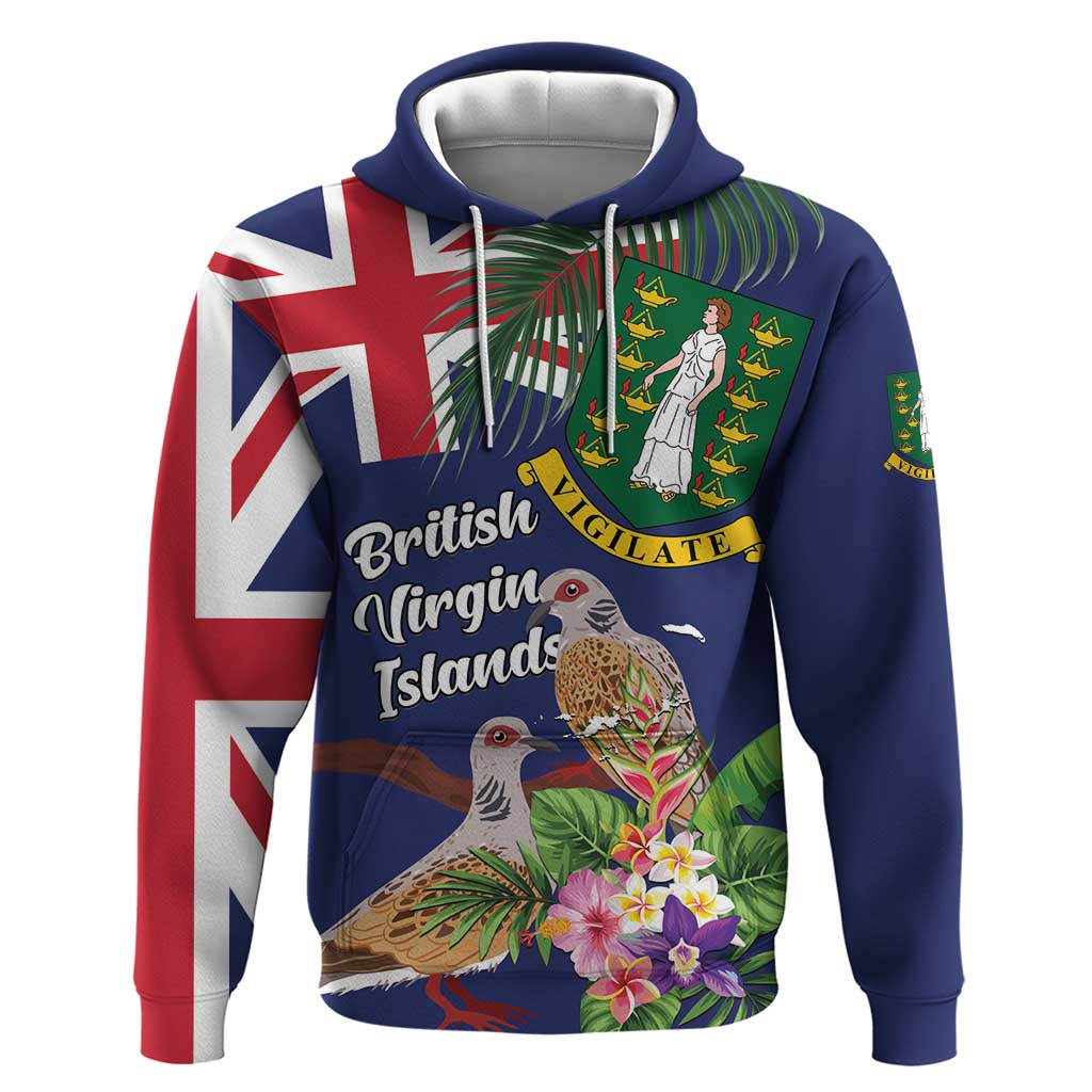 Personalised British Virgin Islands Hoodie Two Turtle Doves Tropical Flowers LT01