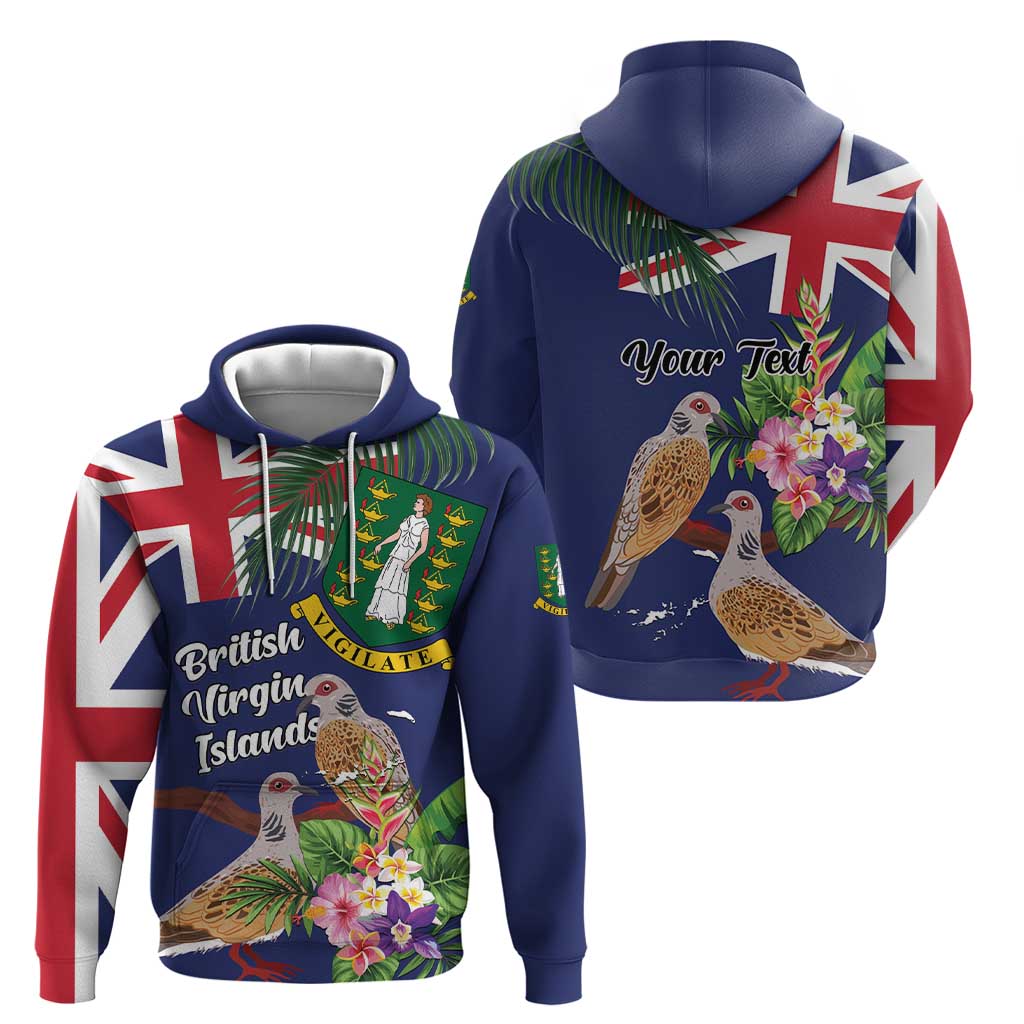 Personalised British Virgin Islands Hoodie Two Turtle Doves Tropical Flowers LT01