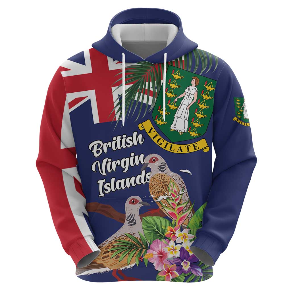 Personalised British Virgin Islands Hoodie Two Turtle Doves Tropical Flowers LT01