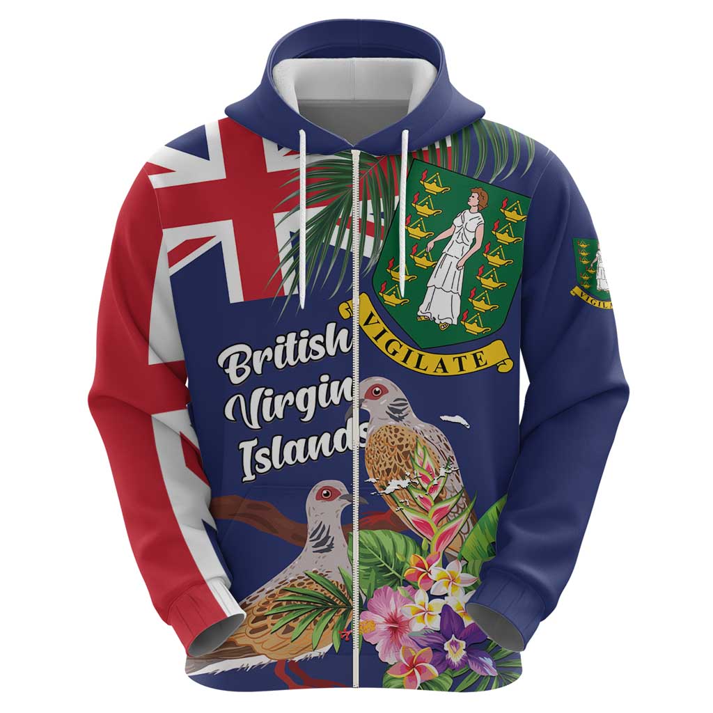 Personalised British Virgin Islands Hoodie Two Turtle Doves Tropical Flowers LT01