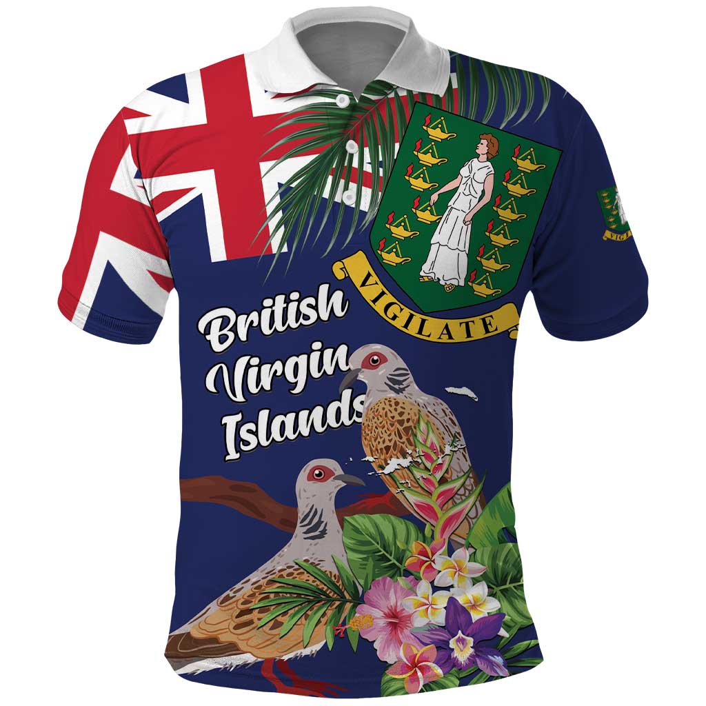 Personalised British Virgin Islands Polo Shirt Two Turtle Doves Tropical Flowers LT01