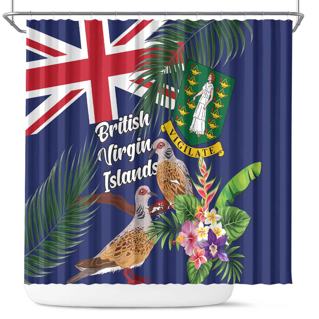 British Virgin Islands Shower Curtain Two Turtle Doves Tropical Flowers LT01