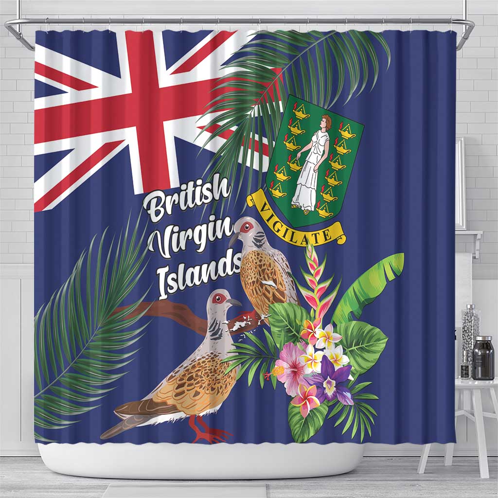 British Virgin Islands Shower Curtain Two Turtle Doves Tropical Flowers LT01