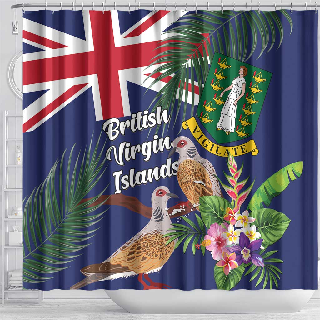 British Virgin Islands Shower Curtain Two Turtle Doves Tropical Flowers LT01