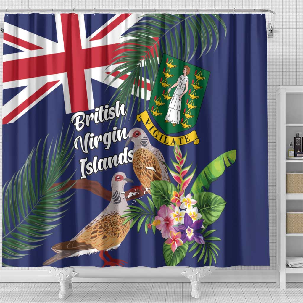 British Virgin Islands Shower Curtain Two Turtle Doves Tropical Flowers LT01