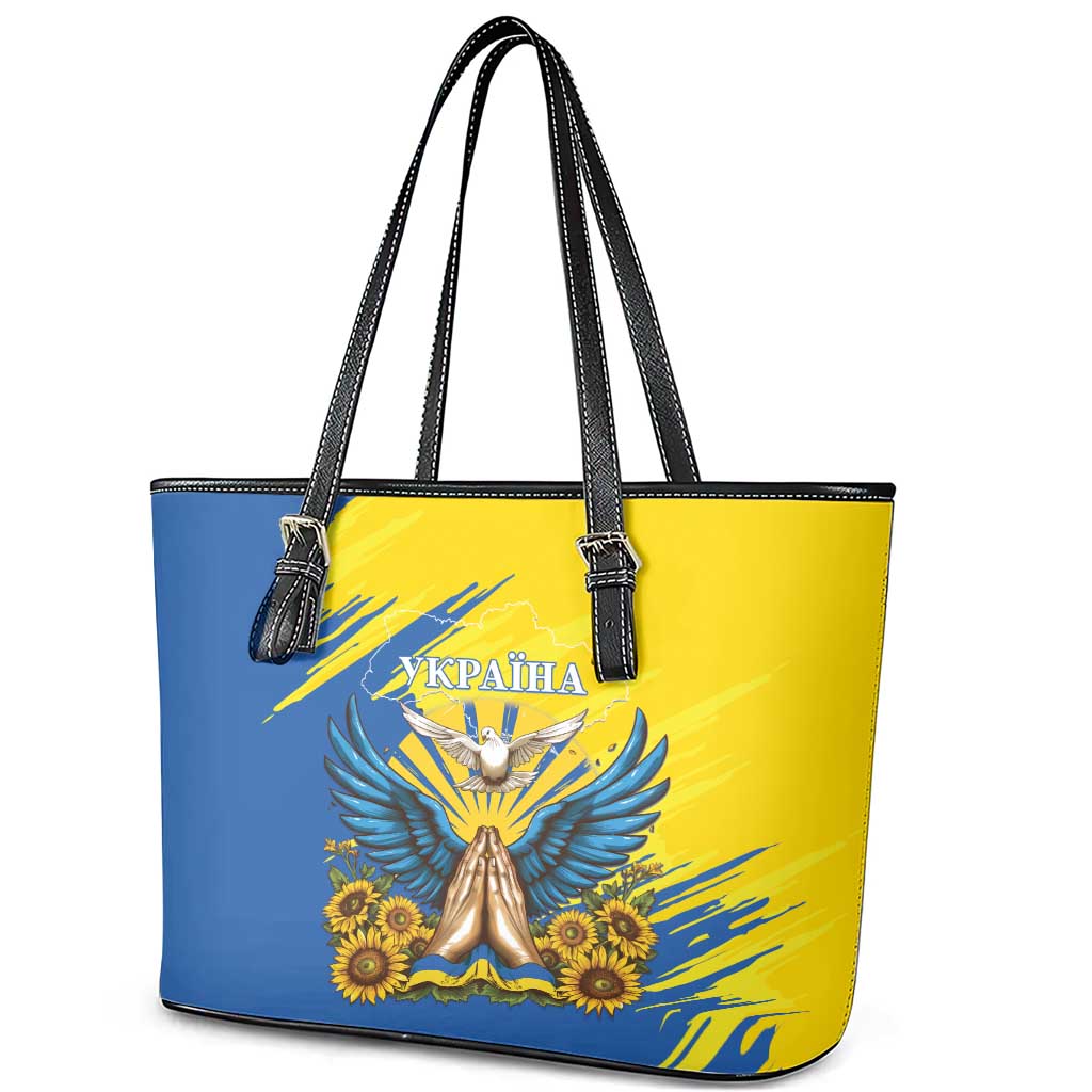 Ukraine Independence Day Leather Tote Bag Ukrainian Dove Sunflower LT01