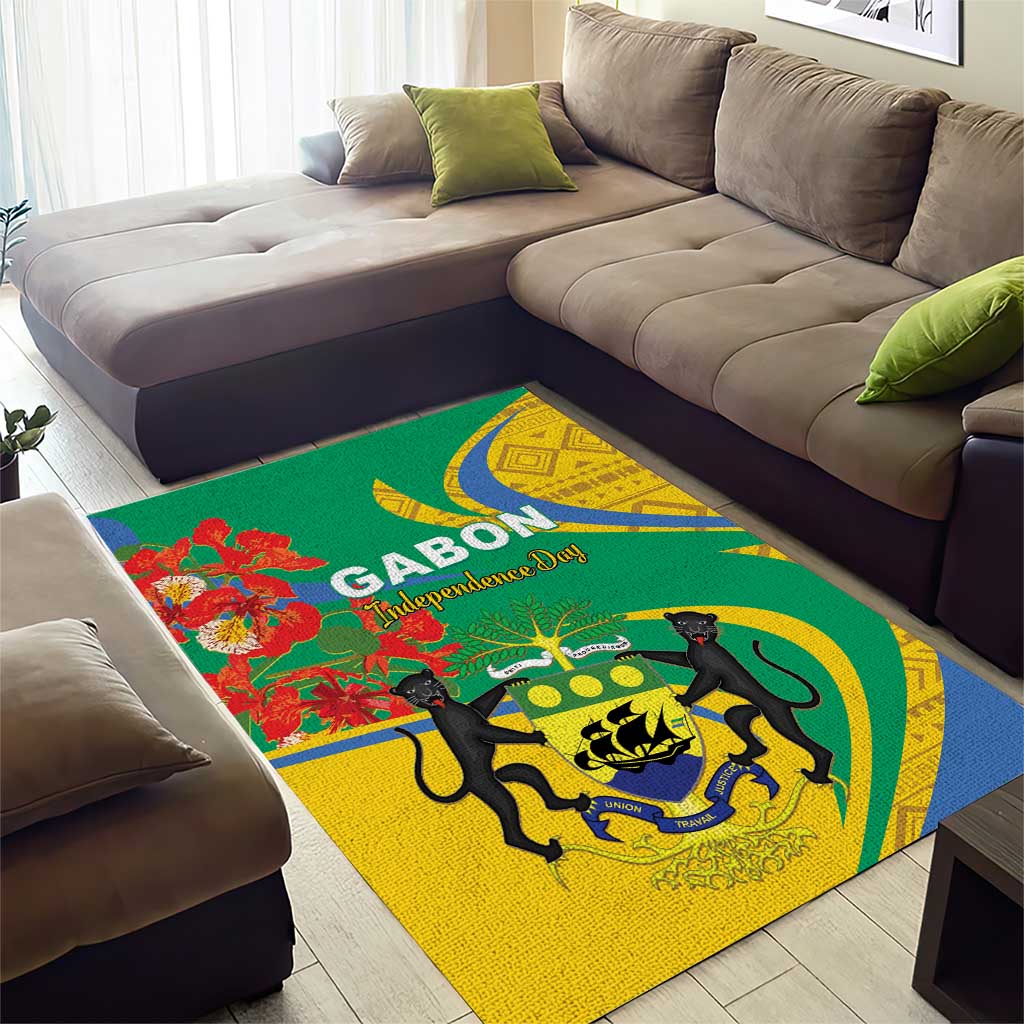 Gabon Independence Day Area Rug Gabonaise Flamboyant African Pattern LT01