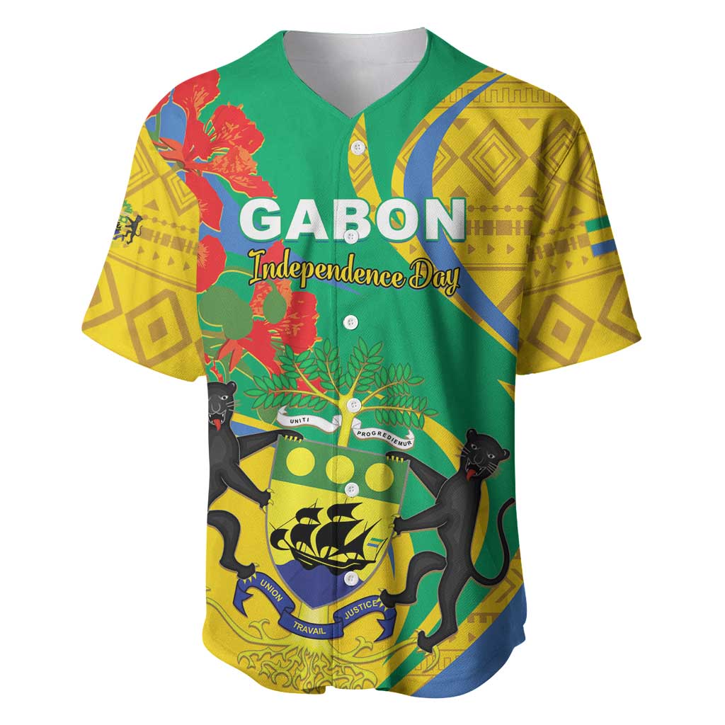 Gabon Independence Day Baseball Jersey Gabonaise Flamboyant African Pattern LT01