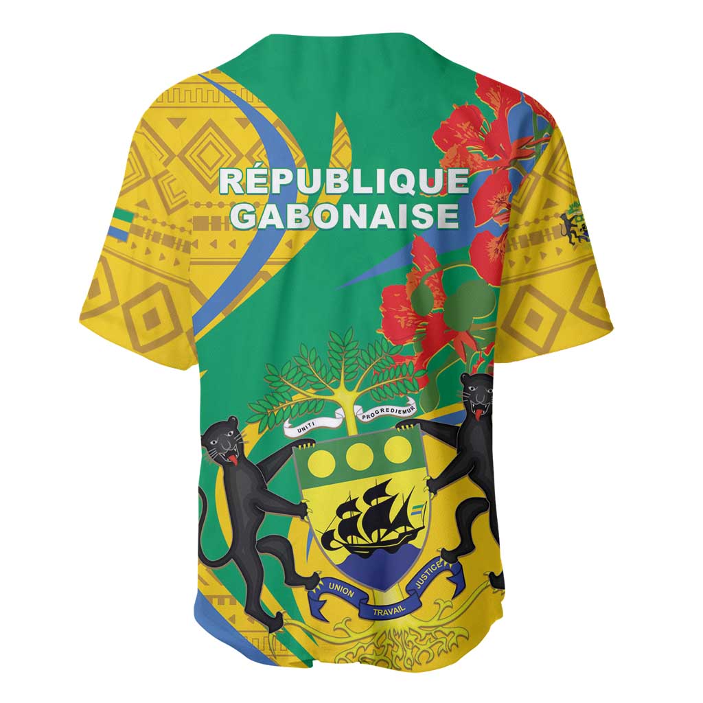 Gabon Independence Day Baseball Jersey Gabonaise Flamboyant African Pattern LT01