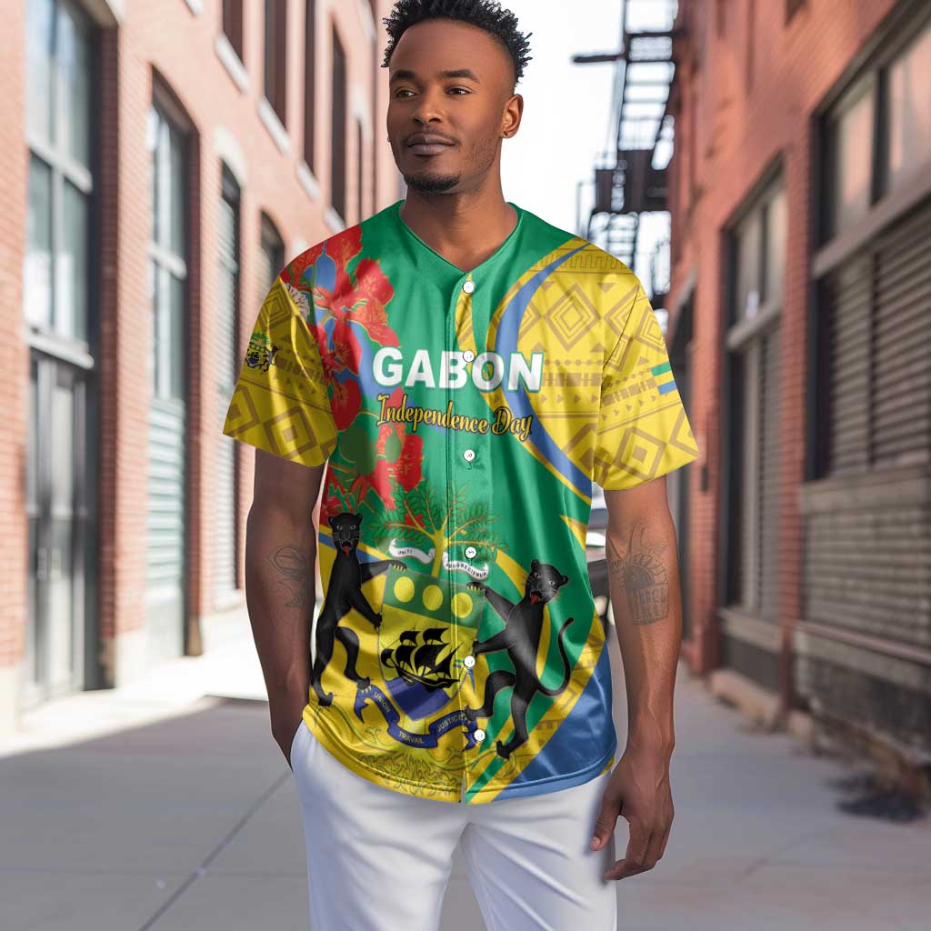 Gabon Independence Day Baseball Jersey Gabonaise Flamboyant African Pattern LT01
