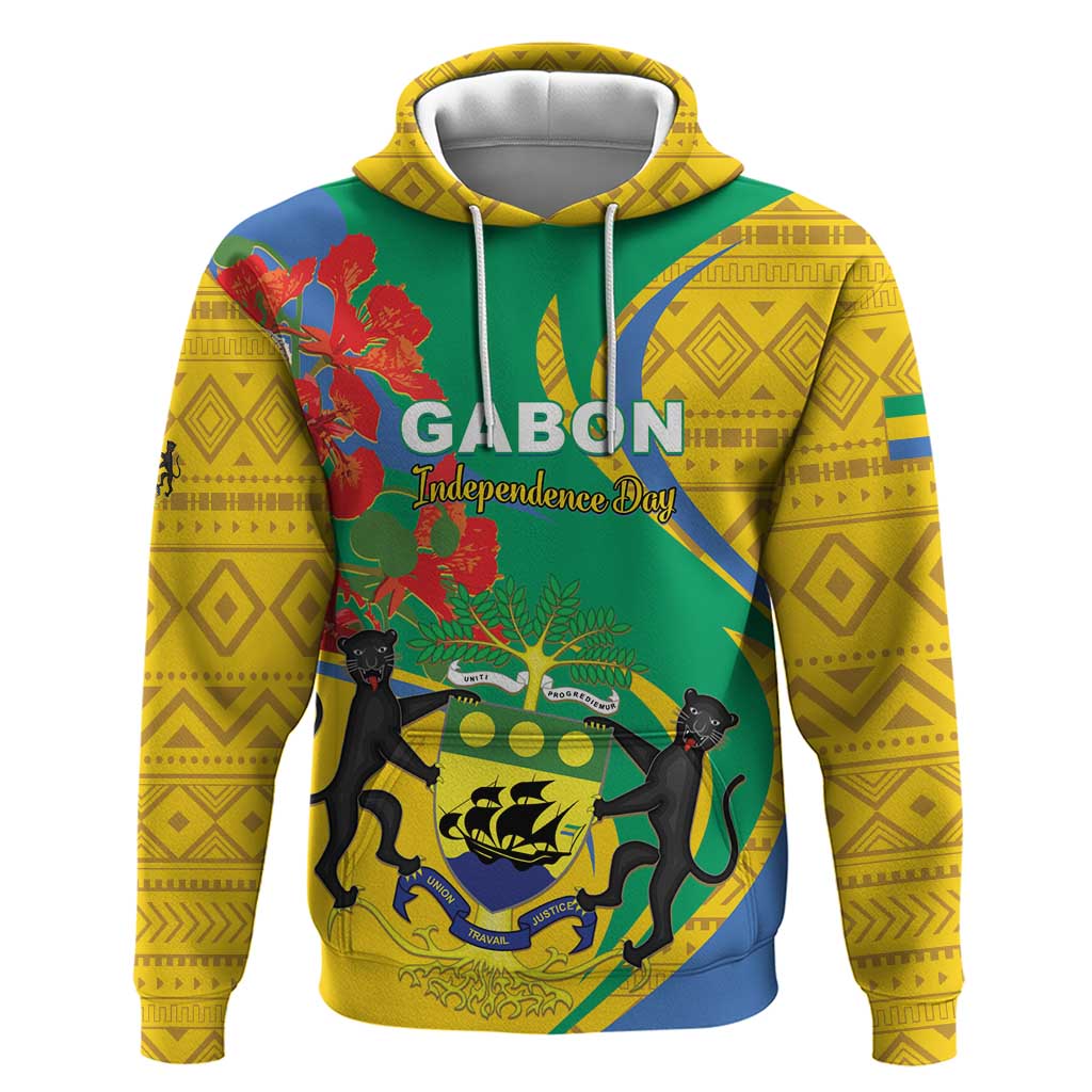 Gabon Independence Day Hoodie Gabonaise Flamboyant African Pattern LT01