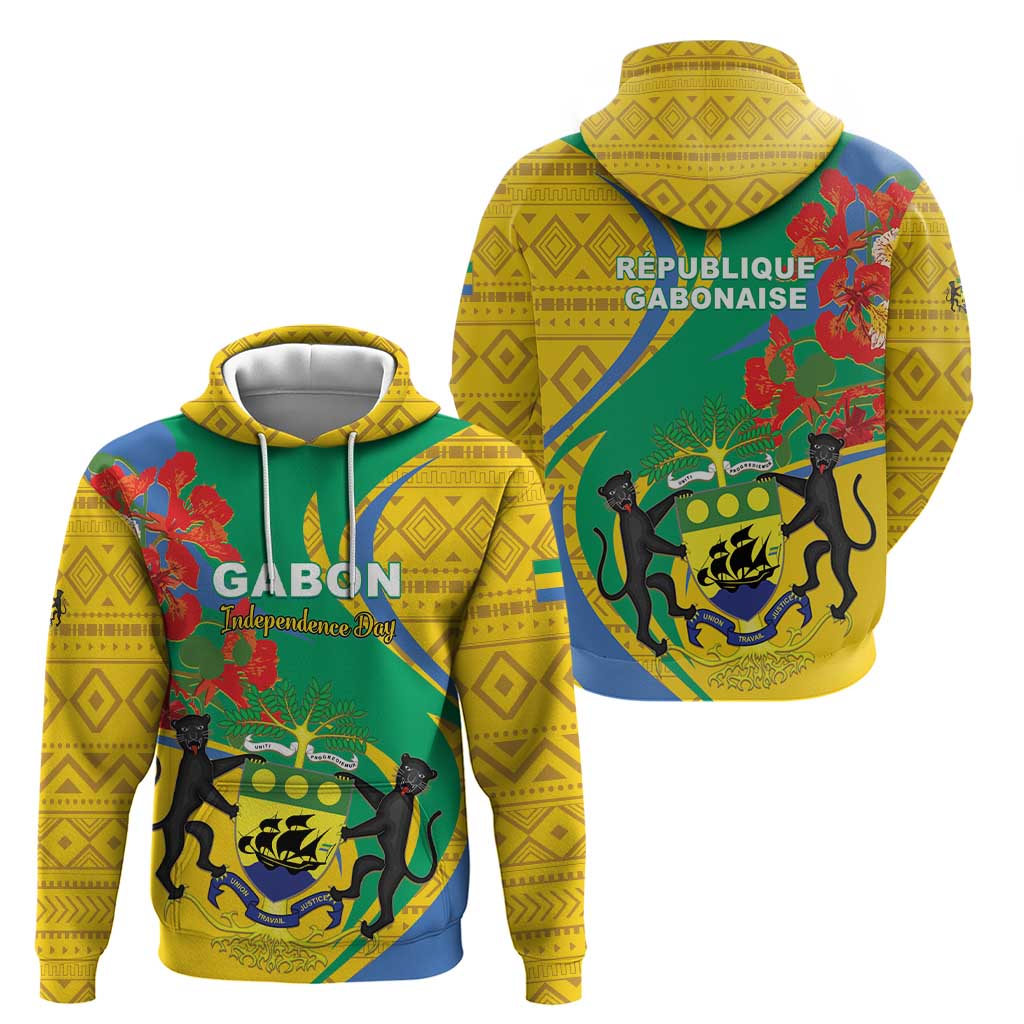 Gabon Independence Day Hoodie Gabonaise Flamboyant African Pattern LT01