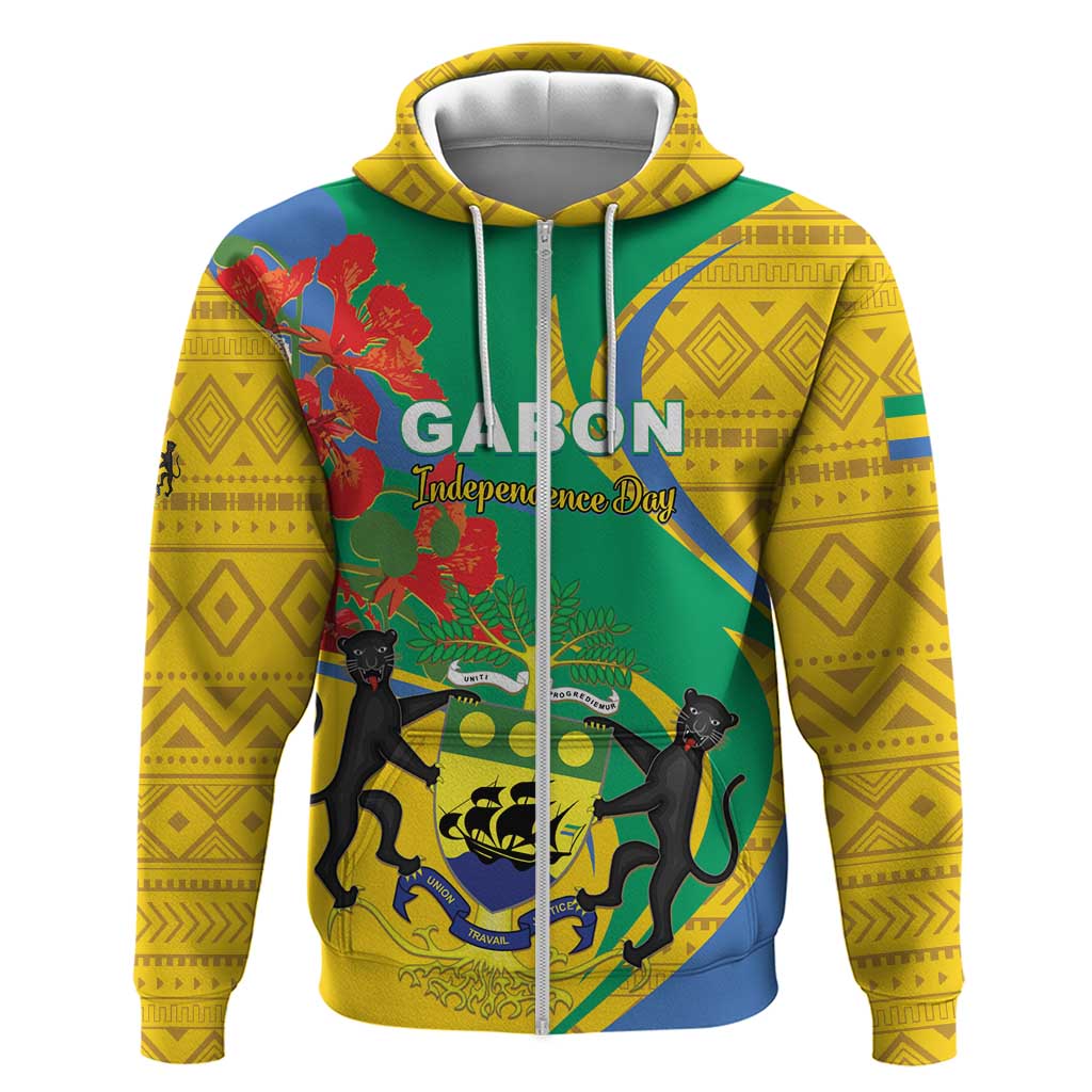 Gabon Independence Day Hoodie Gabonaise Flamboyant African Pattern LT01