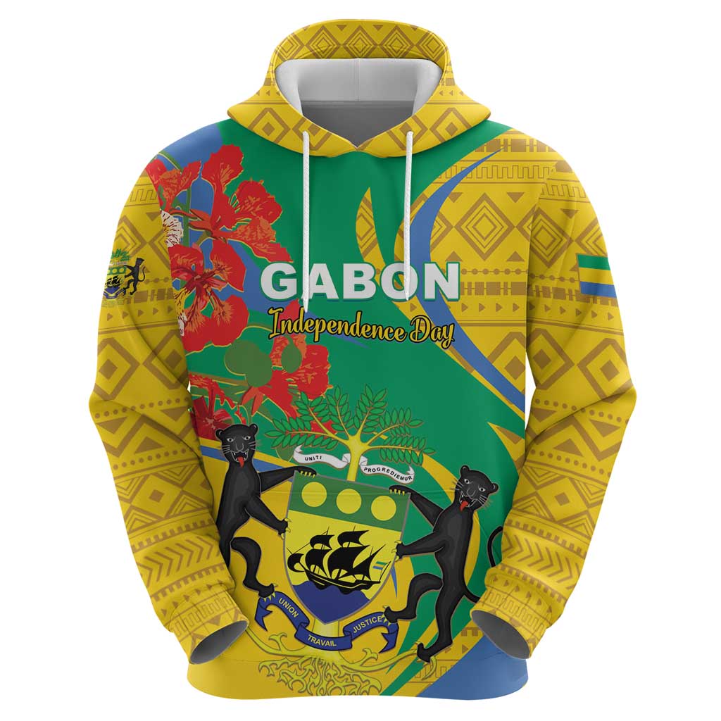 Gabon Independence Day Hoodie Gabonaise Flamboyant African Pattern LT01