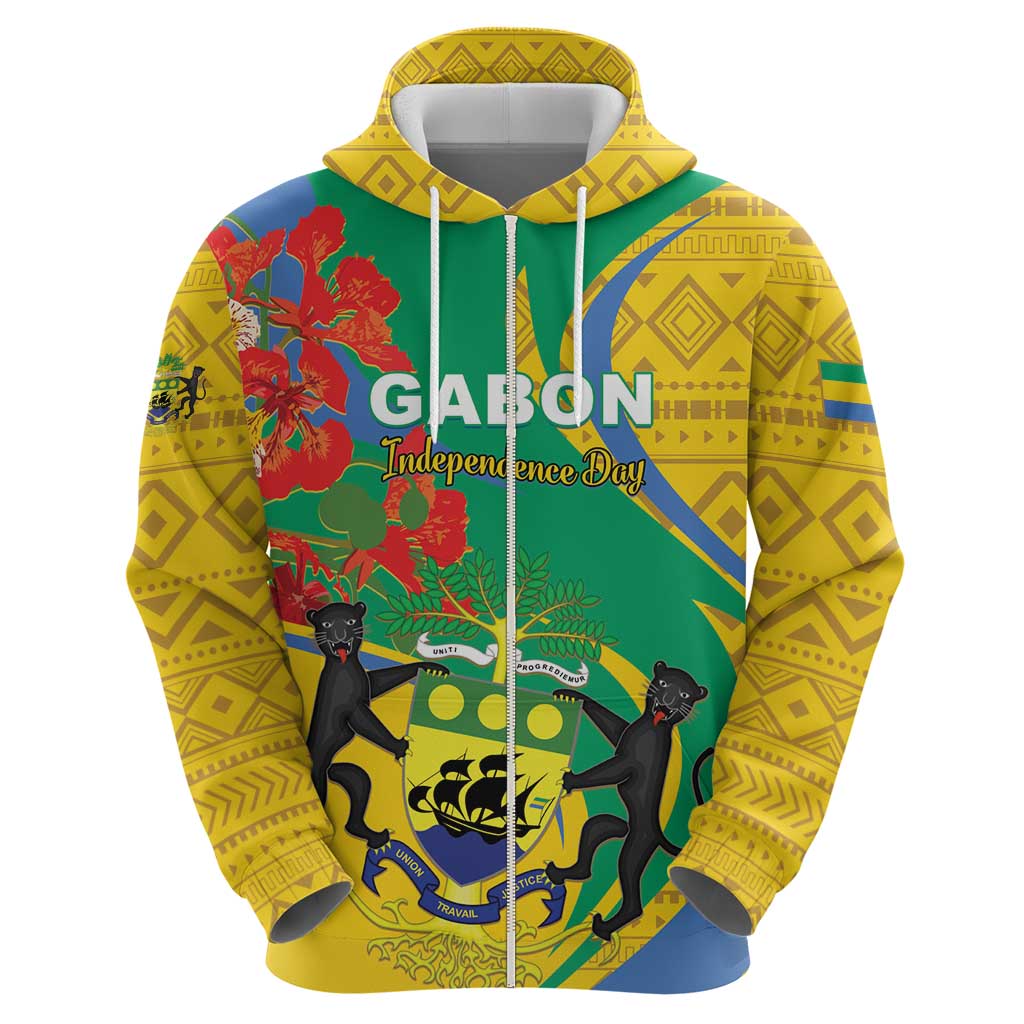 Gabon Independence Day Hoodie Gabonaise Flamboyant African Pattern LT01