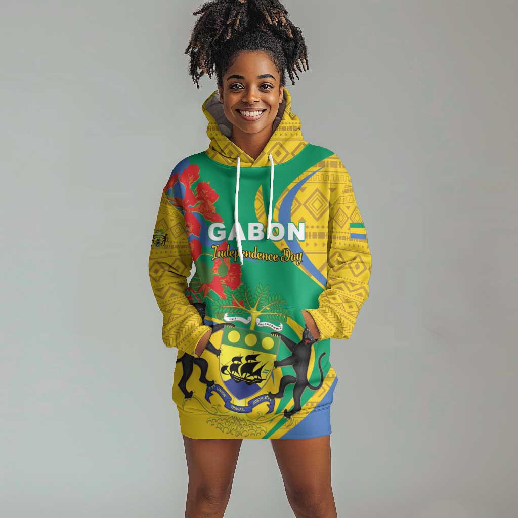 Gabon Independence Day Hoodie Dress Gabonaise Flamboyant African Pattern LT01