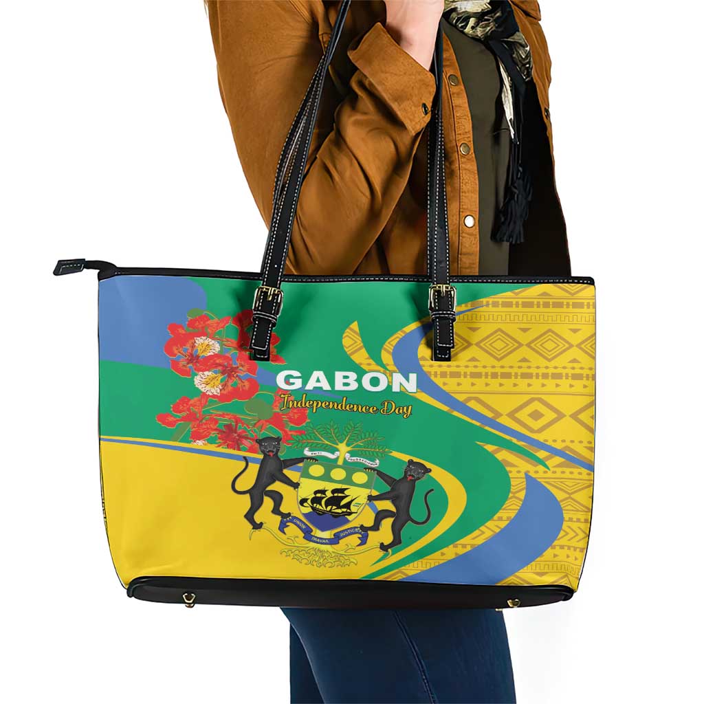 Gabon Independence Day Leather Tote Bag Gabonaise Flamboyant African Pattern LT01