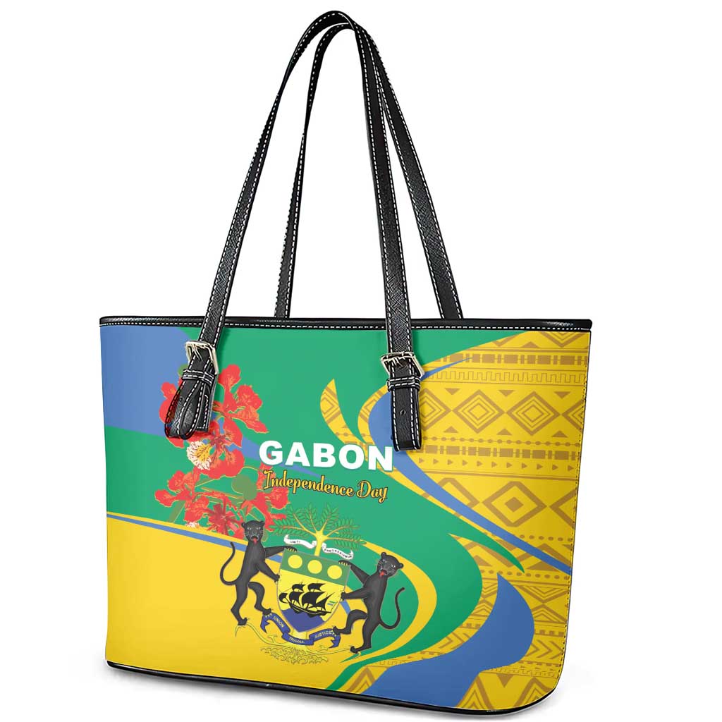 Gabon Independence Day Leather Tote Bag Gabonaise Flamboyant African Pattern LT01