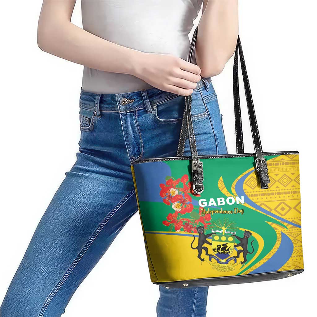 Gabon Independence Day Leather Tote Bag Gabonaise Flamboyant African Pattern LT01