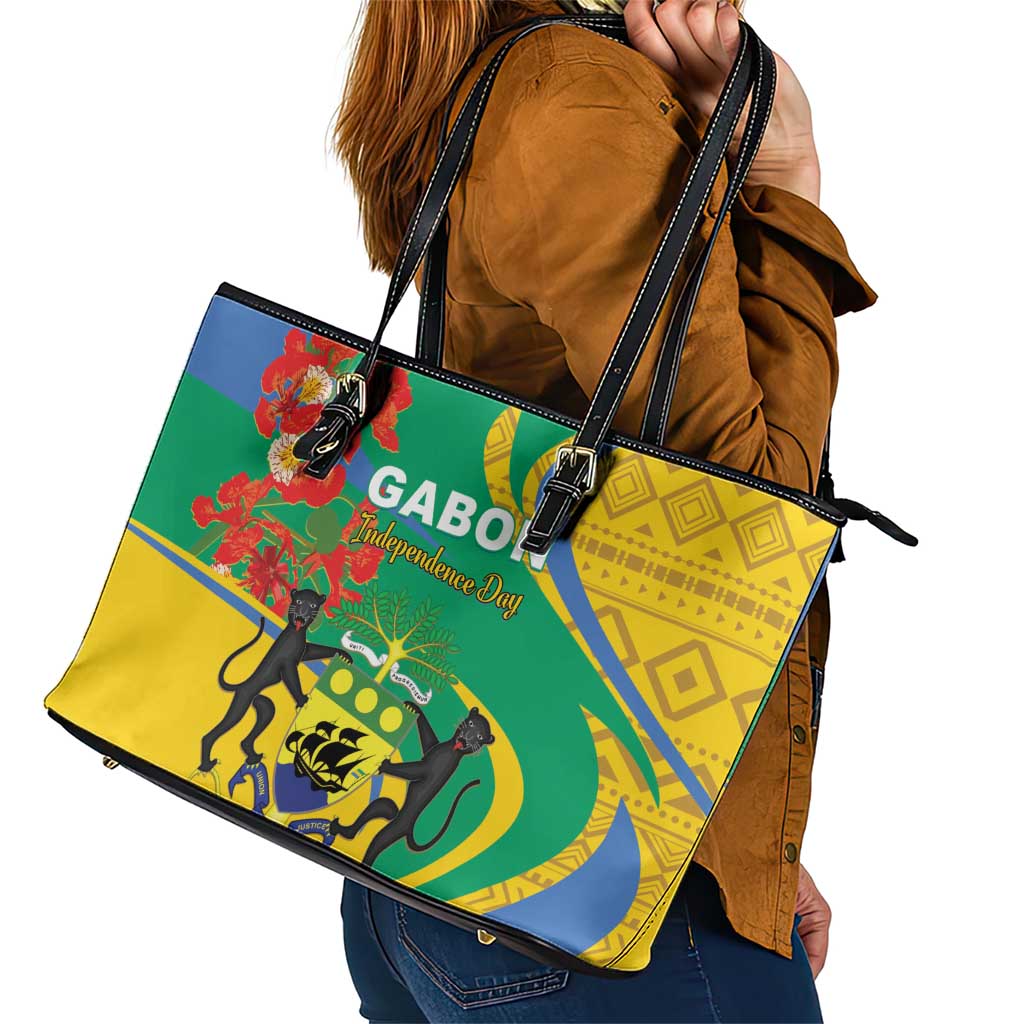 Gabon Independence Day Leather Tote Bag Gabonaise Flamboyant African Pattern LT01