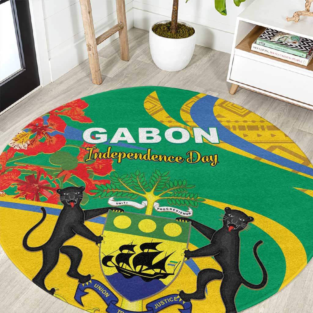 Gabon Independence Day Round Carpet Gabonaise Flamboyant African Pattern LT01
