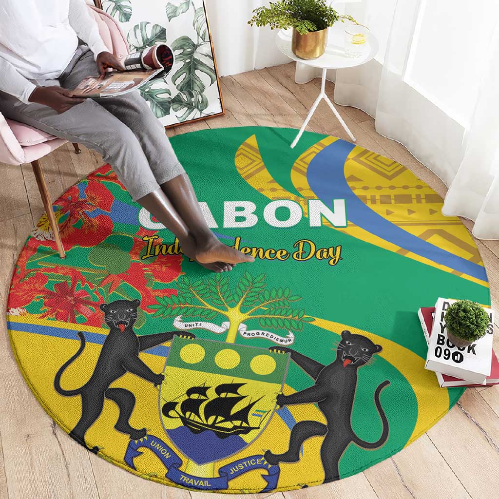 Gabon Independence Day Round Carpet Gabonaise Flamboyant African Pattern LT01