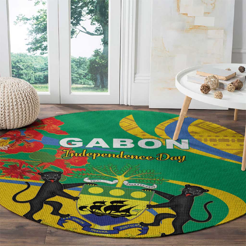 Gabon Independence Day Round Carpet Gabonaise Flamboyant African Pattern LT01