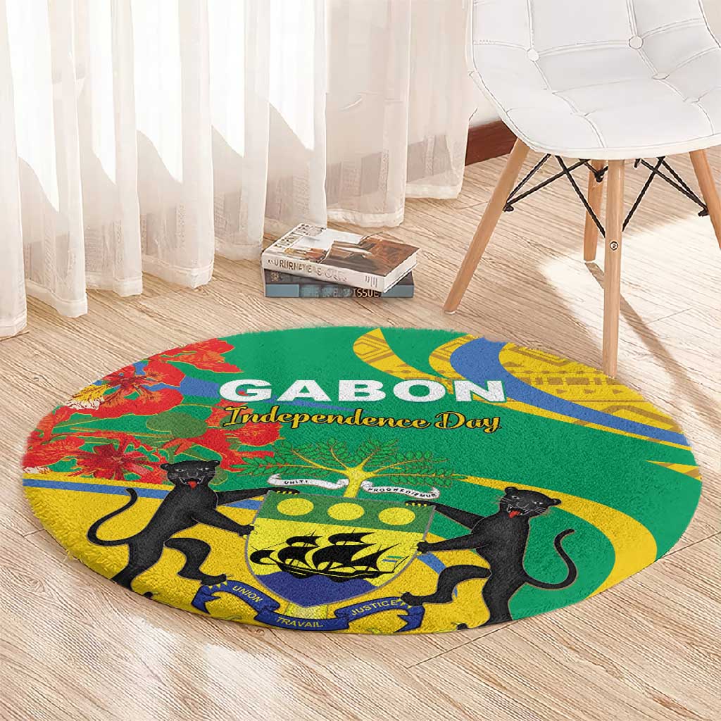 Gabon Independence Day Round Carpet Gabonaise Flamboyant African Pattern LT01