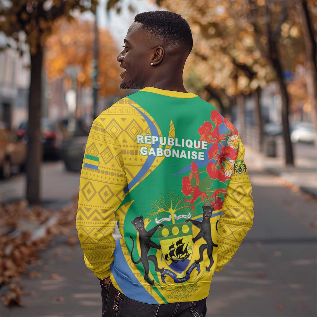 Gabon Independence Day Sweatshirt Gabonaise Flamboyant African Pattern LT01