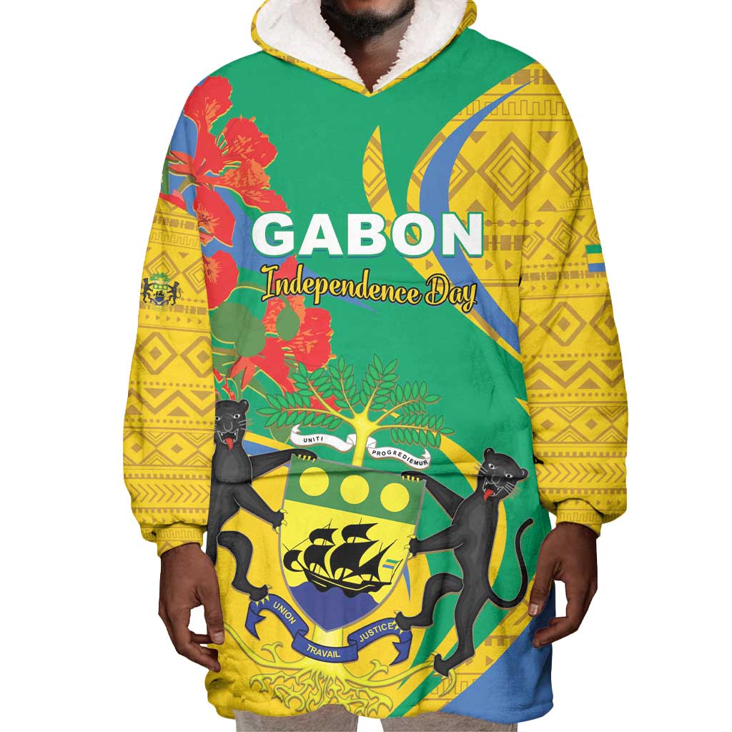Gabon Independence Day Wearable Blanket Hoodie Gabonaise Flamboyant African Pattern LT01