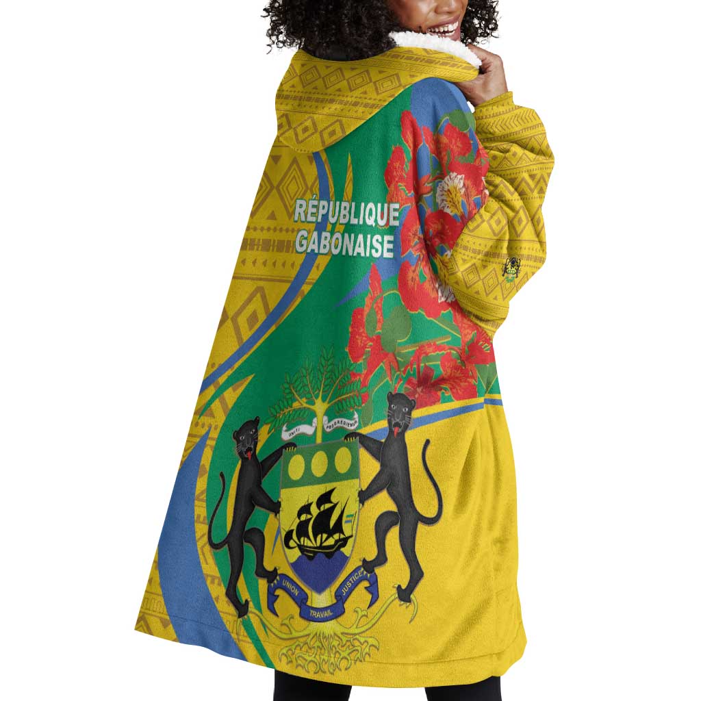 Gabon Independence Day Wearable Blanket Hoodie Gabonaise Flamboyant African Pattern LT01