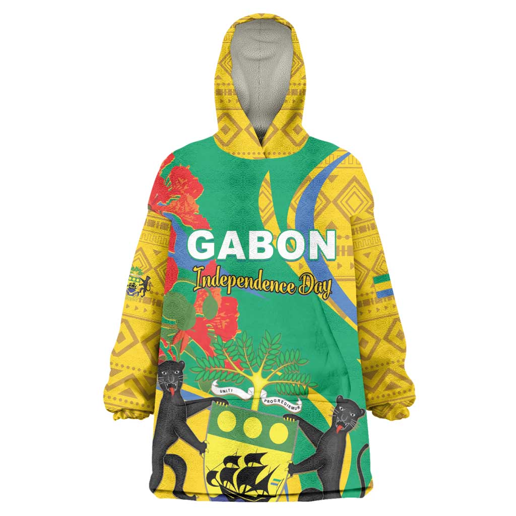 Gabon Independence Day Wearable Blanket Hoodie Gabonaise Flamboyant African Pattern LT01