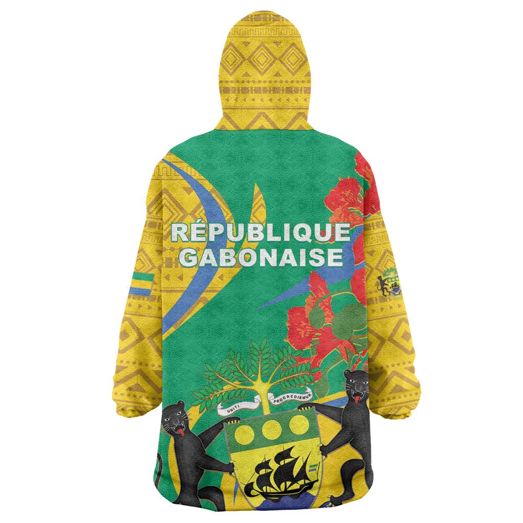Gabon Independence Day Wearable Blanket Hoodie Gabonaise Flamboyant African Pattern LT01