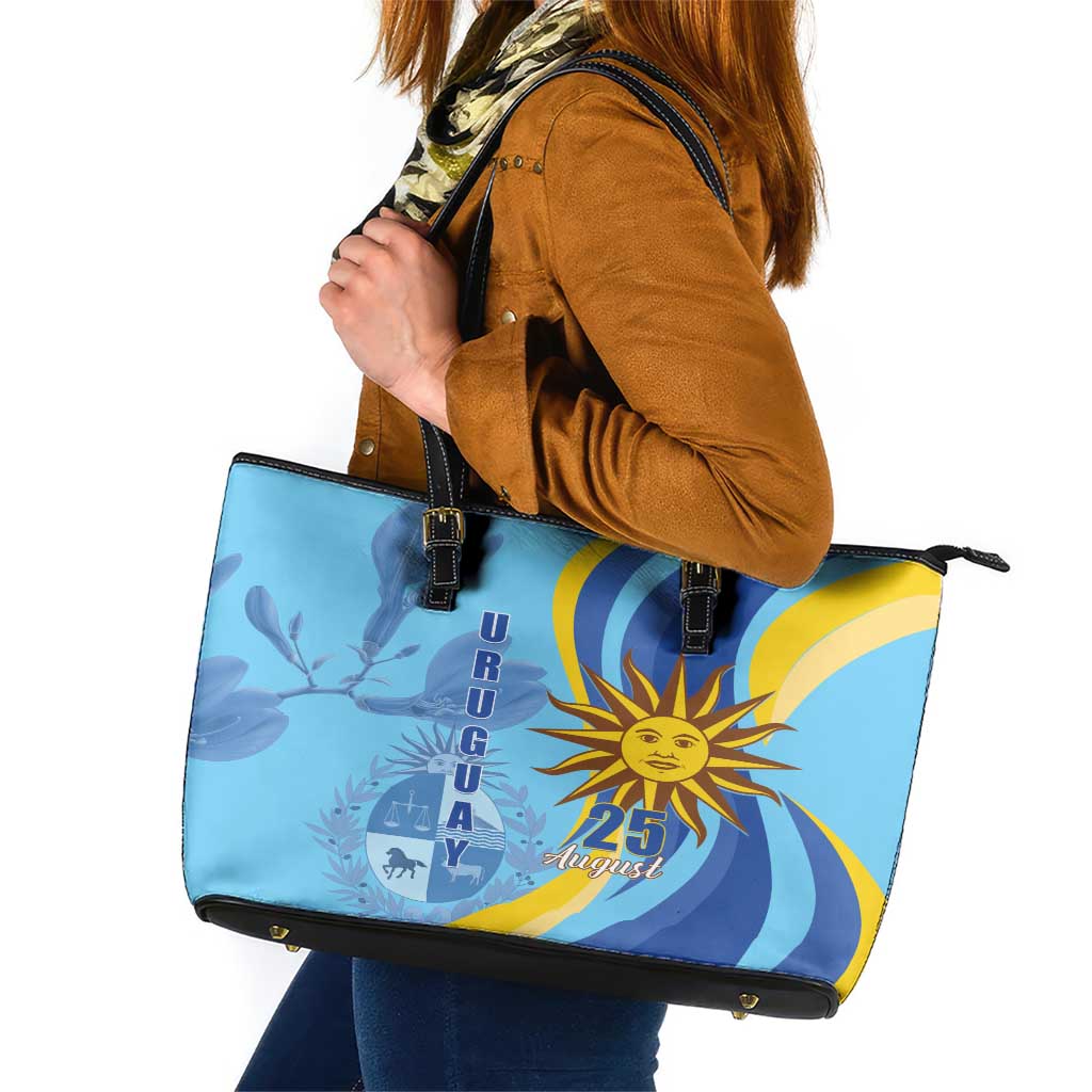 Uruguay Independence Day Leather Tote Bag Sol de Mayo Erythrina Crista Galli LT01