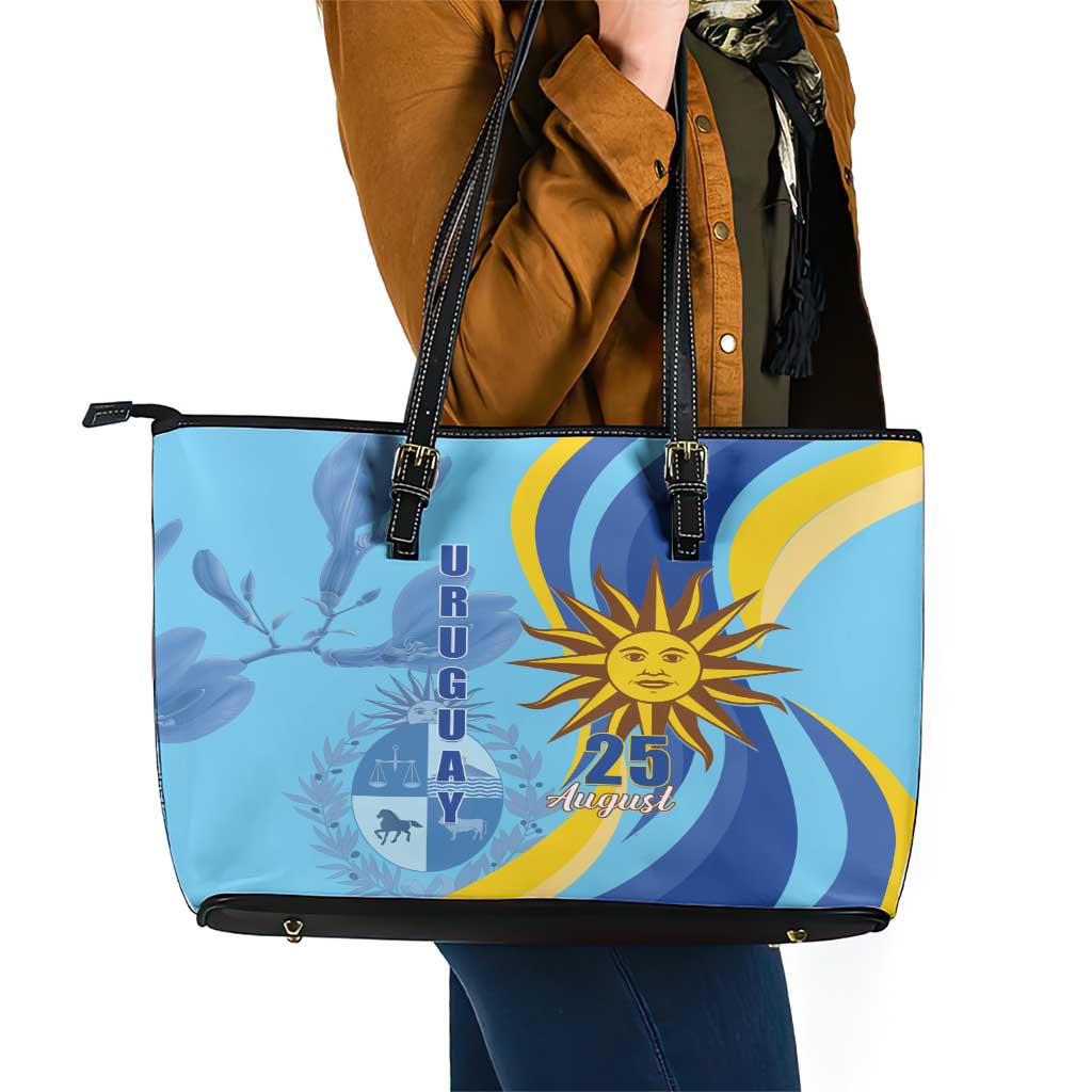 Uruguay Independence Day Leather Tote Bag Sol de Mayo Erythrina Crista Galli LT01