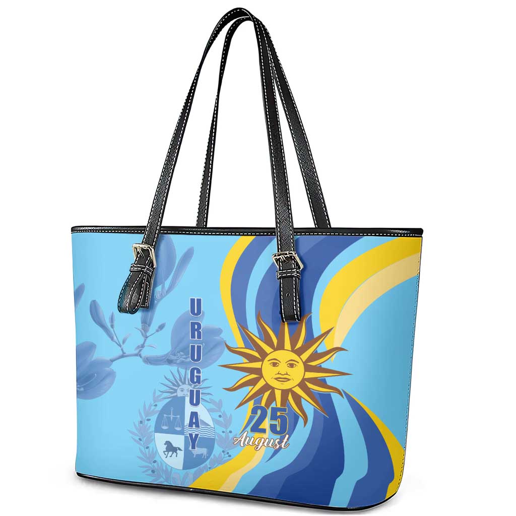 Uruguay Independence Day Leather Tote Bag Sol de Mayo Erythrina Crista Galli LT01