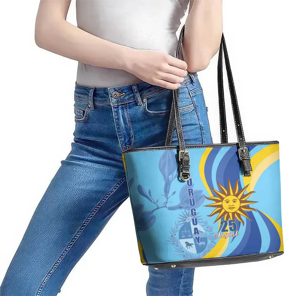 Uruguay Independence Day Leather Tote Bag Sol de Mayo Erythrina Crista Galli LT01