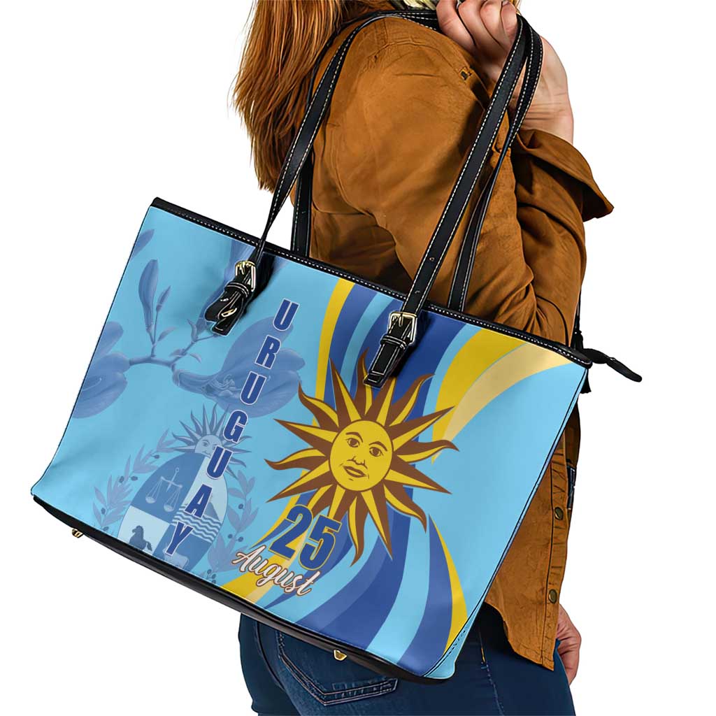Uruguay Independence Day Leather Tote Bag Sol de Mayo Erythrina Crista Galli LT01